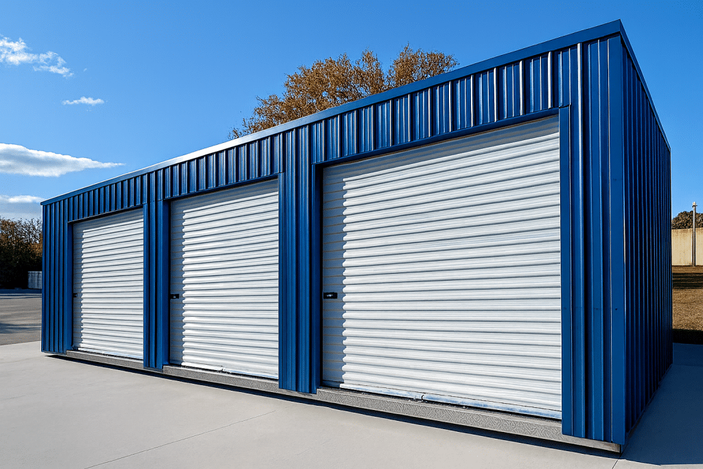 Sb3010 synergy storage building in blue and white